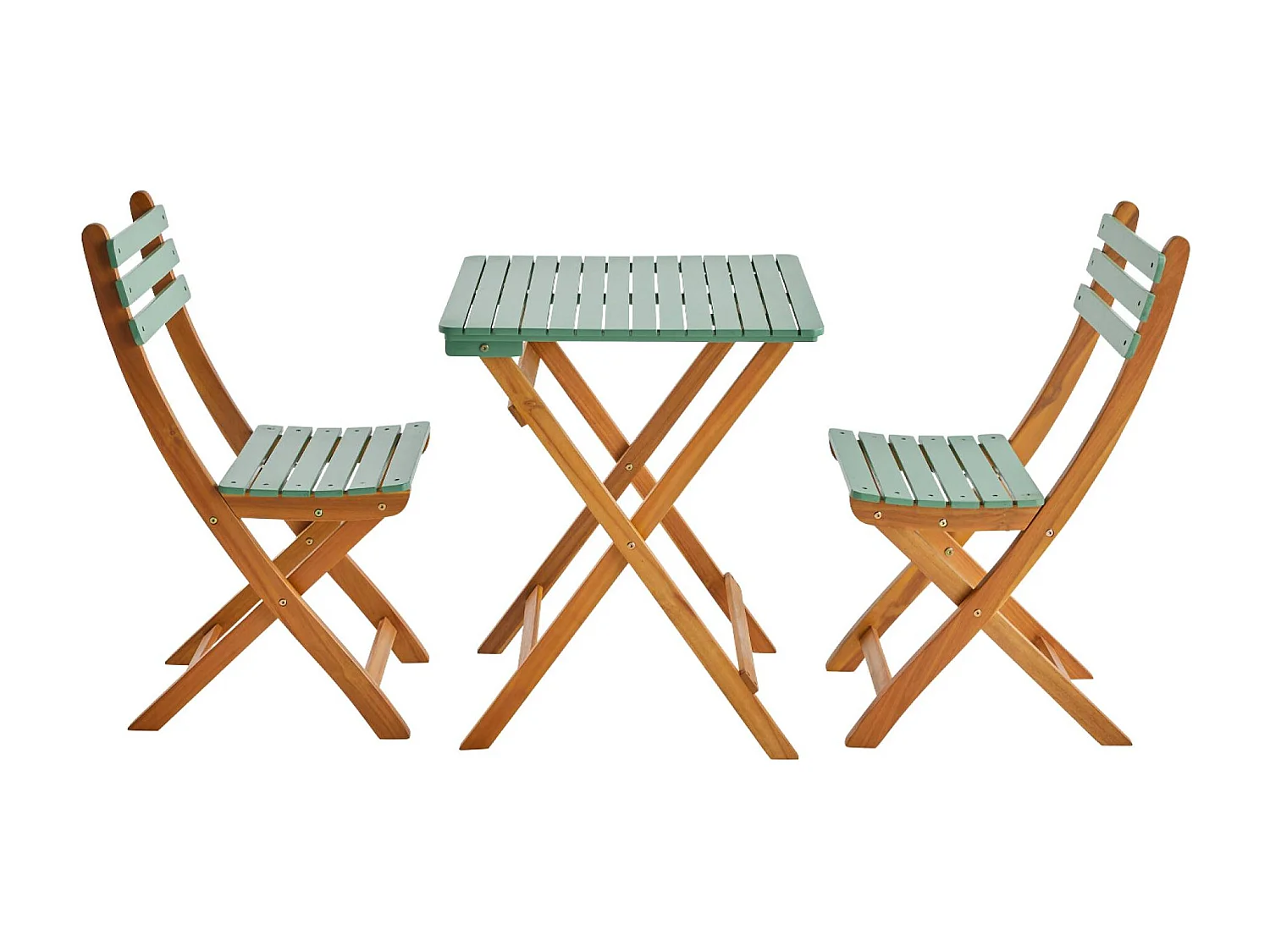 Set tavolo da giardino in legno di acacia con 2 sedie pieghevoli,