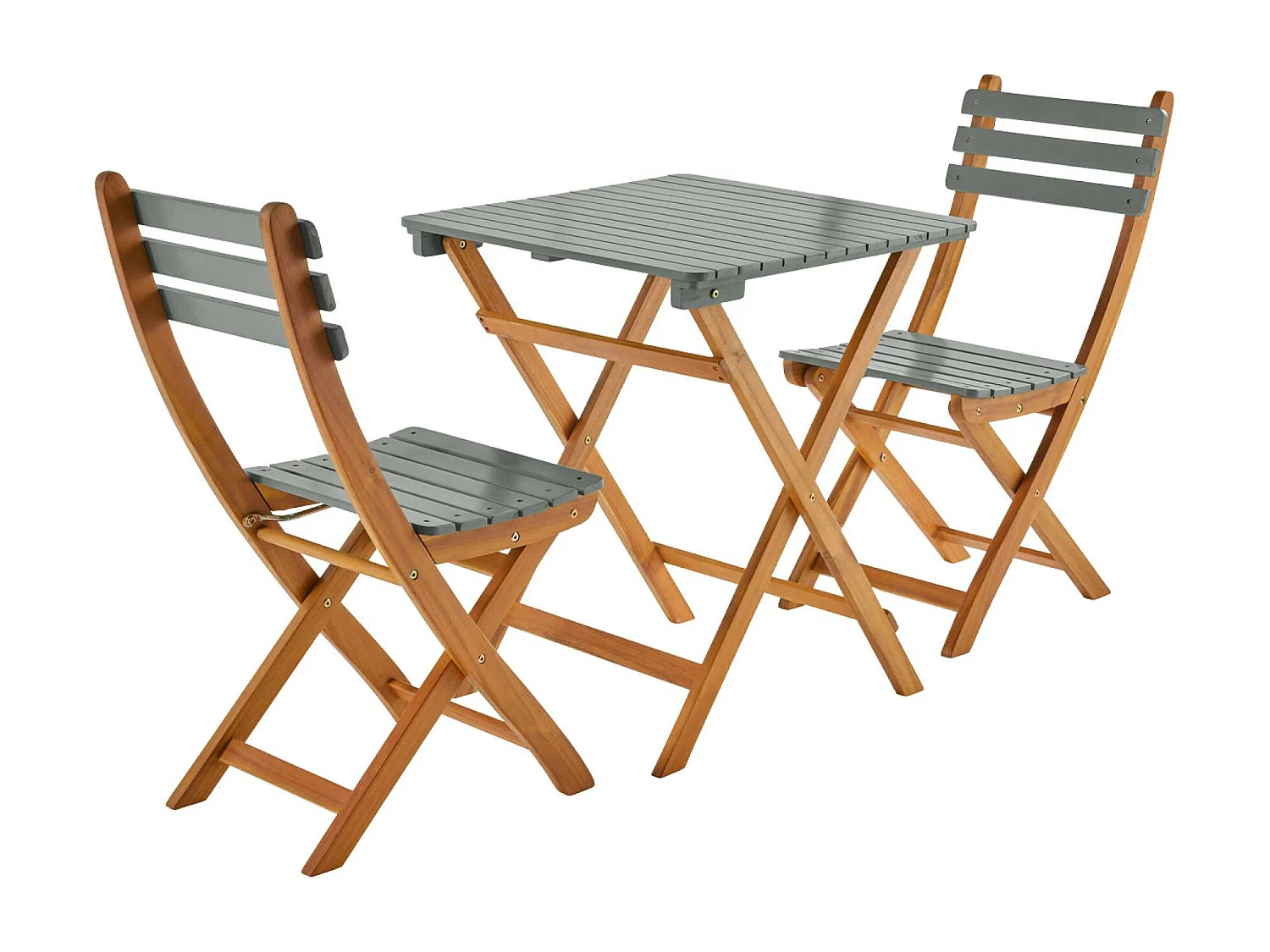 Mesa de jardín de madera de acacia con 2 sillas plegables verde kaki