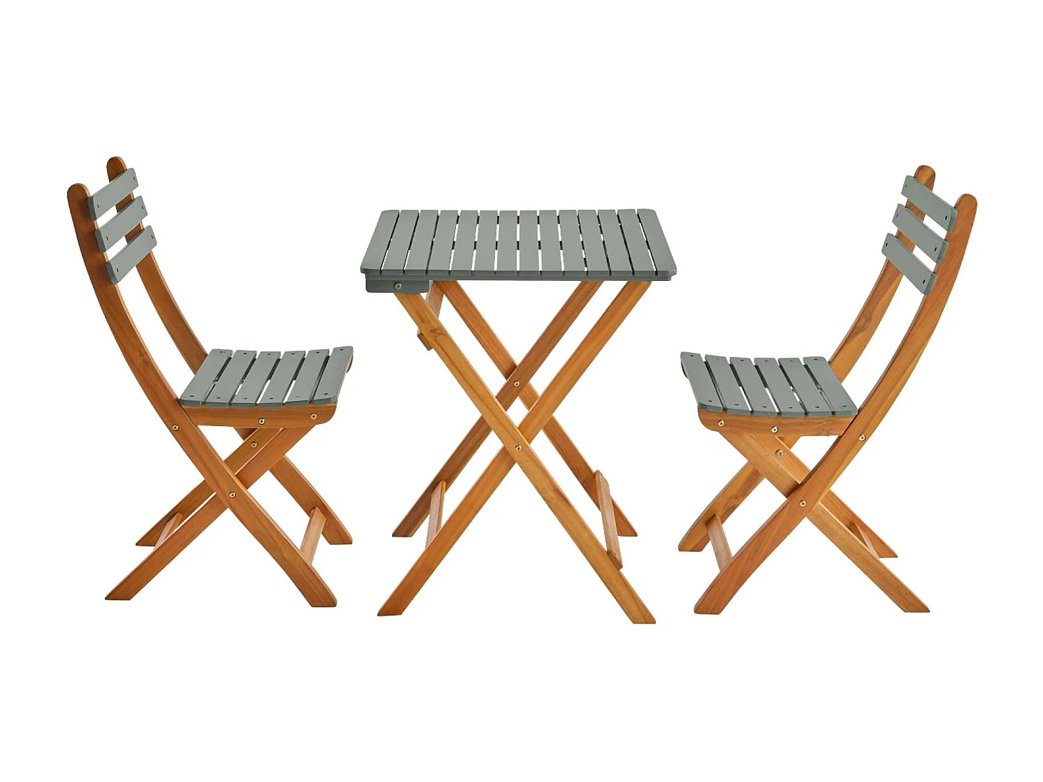 Mesa de jardín de madera de acacia con 2 sillas plegables verde kaki