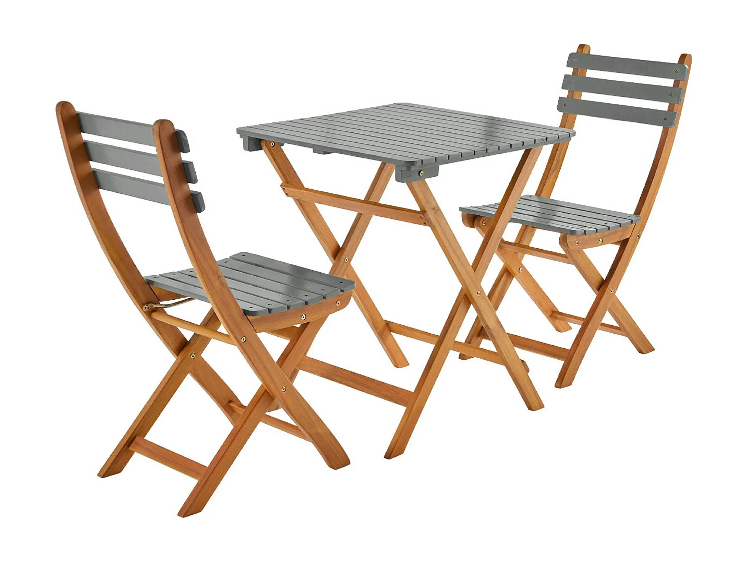 Set tavolo da giardino in legno di acacia con 2 sedie pieghevoli,
