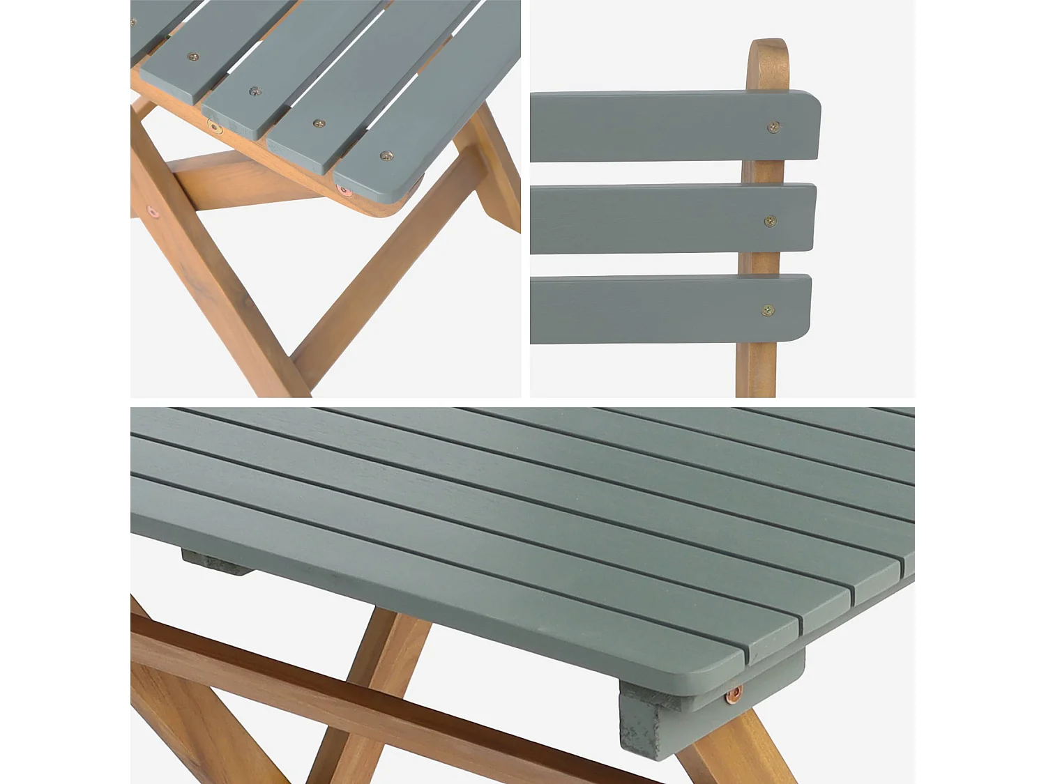 Set tavolo da giardino in legno di acacia con 2 sedie pieghevoli,