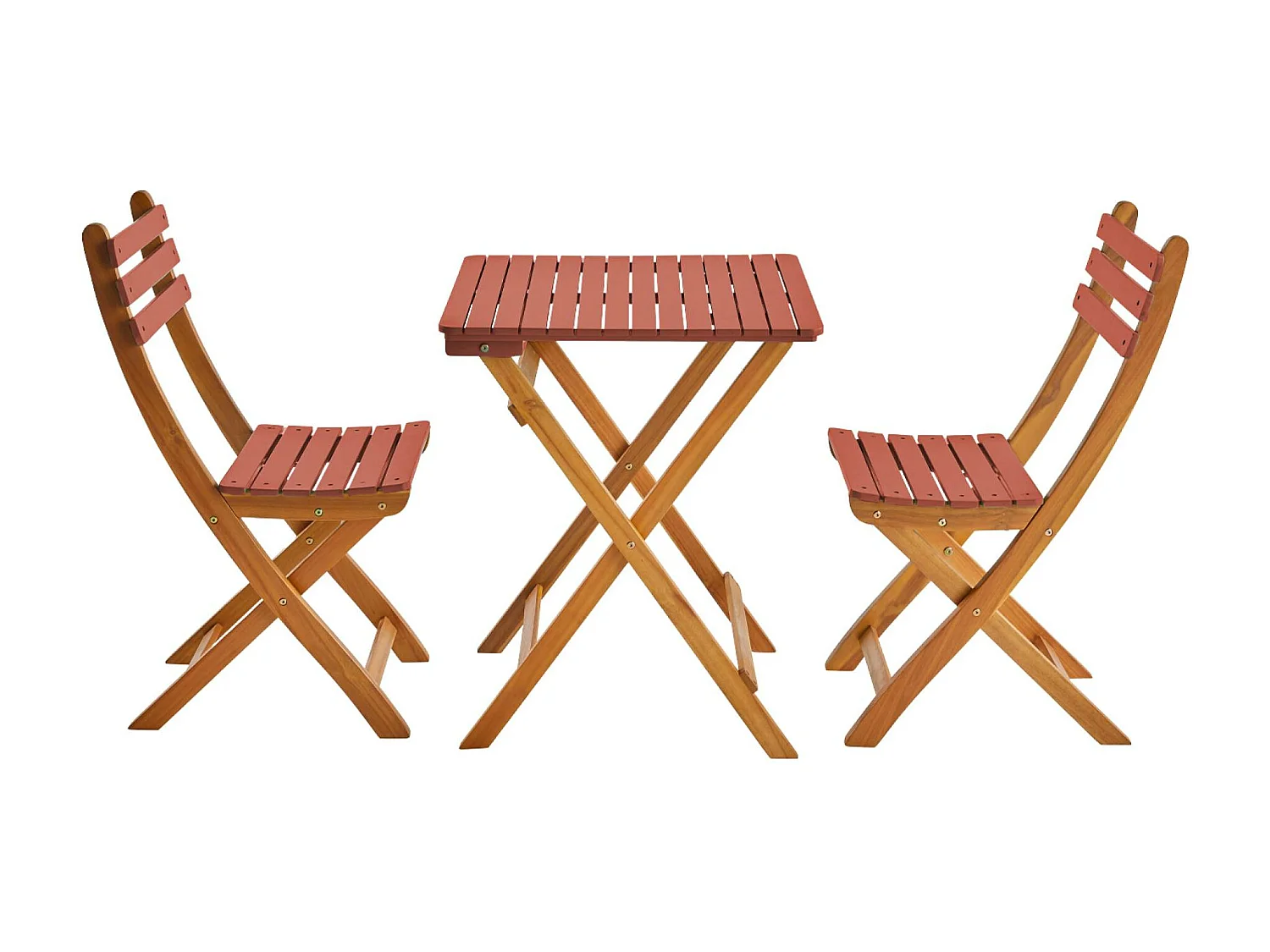 Table de jardin pliante bois d'acacia + 2 assises terracotta HILORA . table carrée