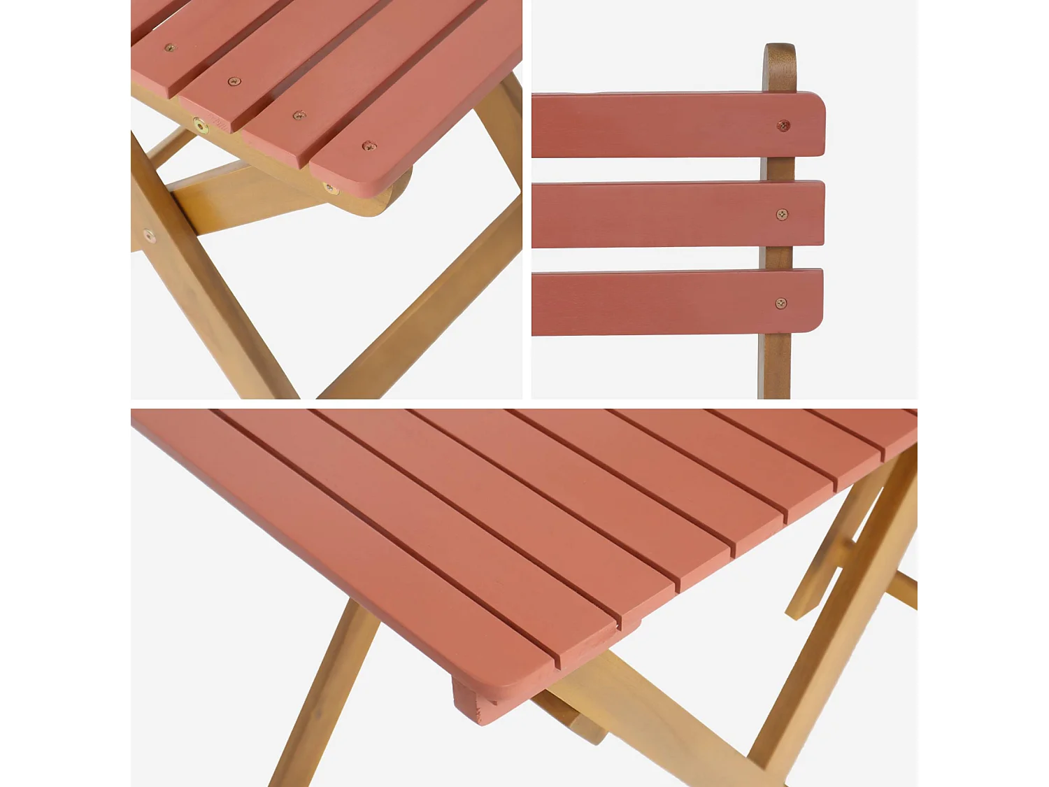 Table de jardin pliante bois d'acacia + 2 assises terracotta HILORA . table carrée