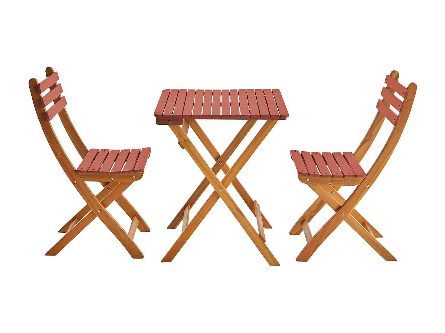 Set tavolo da giardino in legno di acacia con 2 sedie pieghevoli,