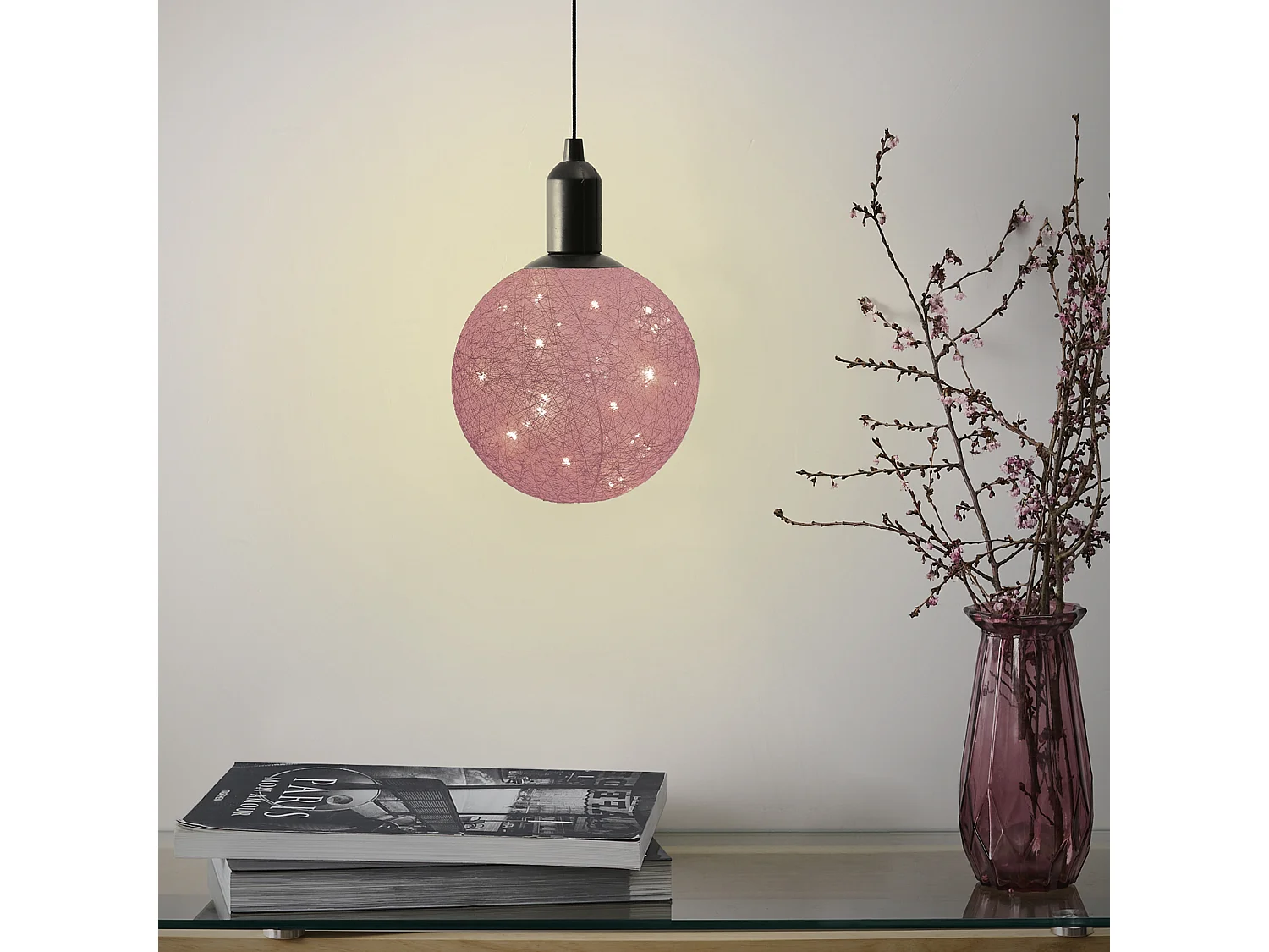 Lampe Suspension à Led "Boule" 30cm Rose