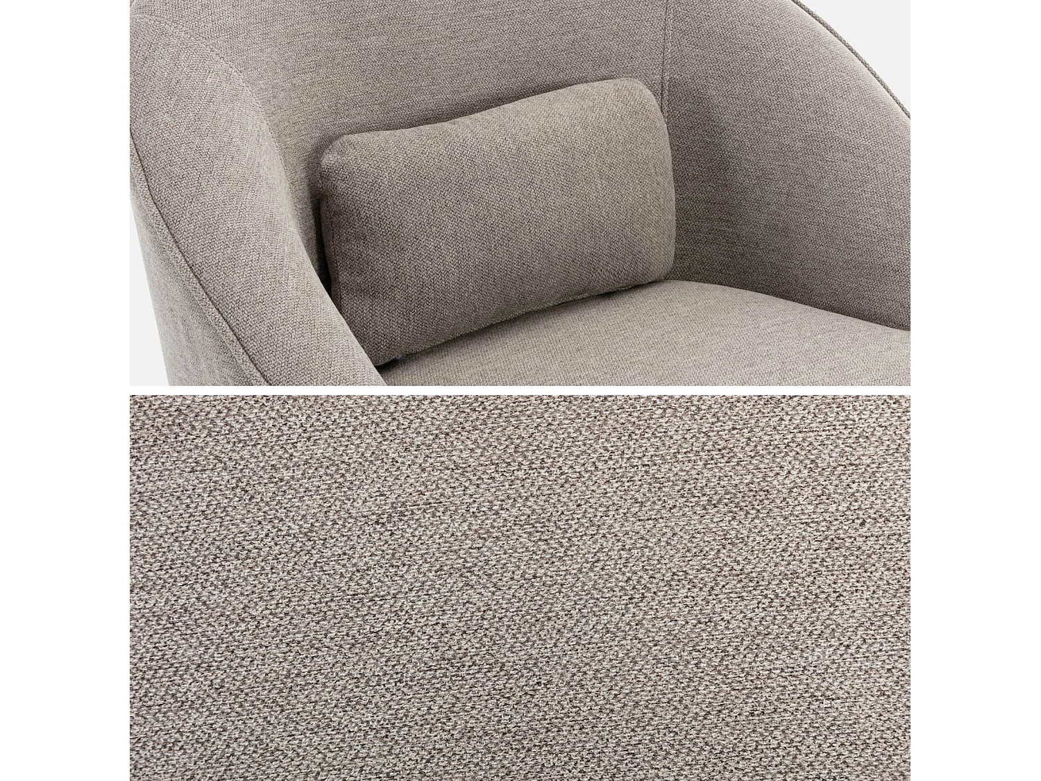 Fauteuil pivotant 360° en tissu grège. avec coussin LANA L 80 x P 73 x H77cm