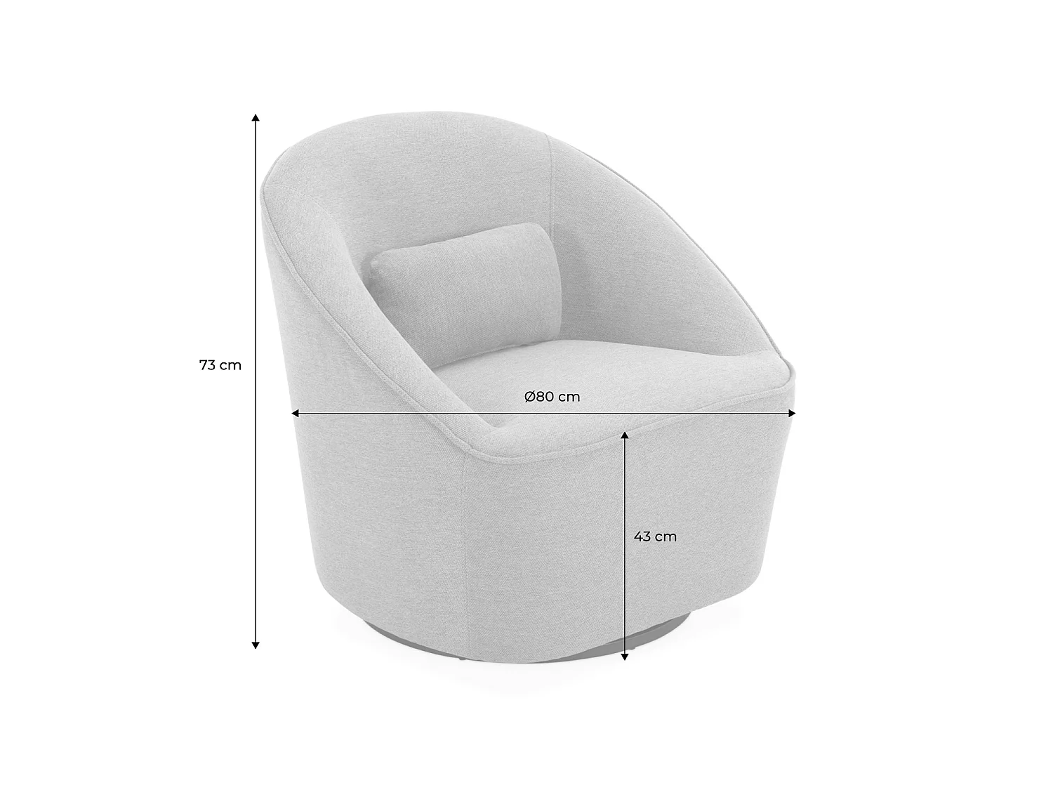 Fauteuil pivotant 360° en tissu grège. avec coussin LANA L 80 x P 73 x H77cm