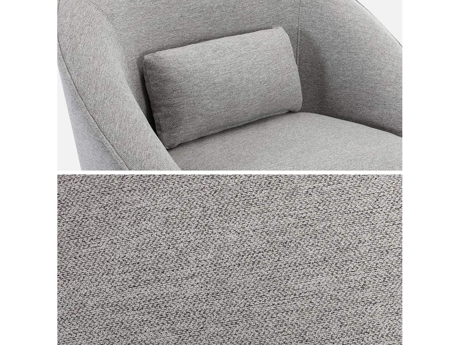 Fauteuil pivotant 360° en tissu gris clair. avec coussin LANA L 80 x P 73 x H77cm