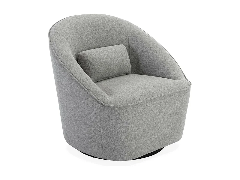 Fauteuil pivotant 360° en tissu gris clair. avec coussin LANA L 80 x P 73 x H77cm