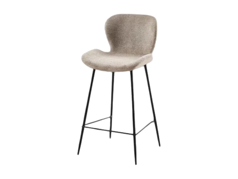 Tabouret de bar tissu beige pieds métal noir