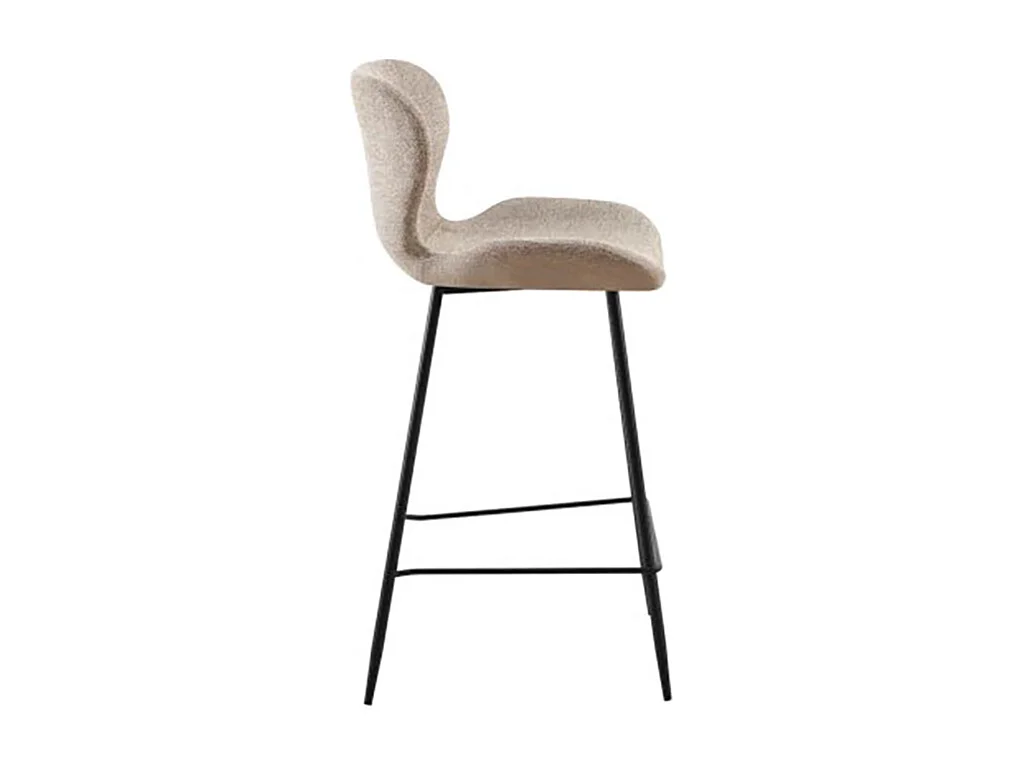 Tabouret de bar tissu beige pieds métal noir