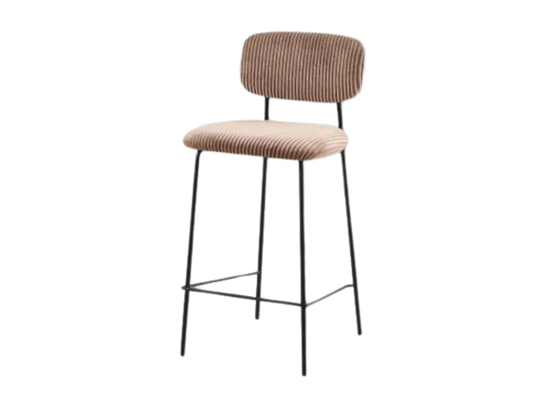 Tabouret de bar style écolier velours côtelé beige