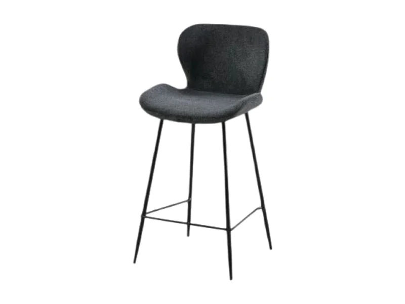 Tabouret de bar tissu gris pieds métal noir