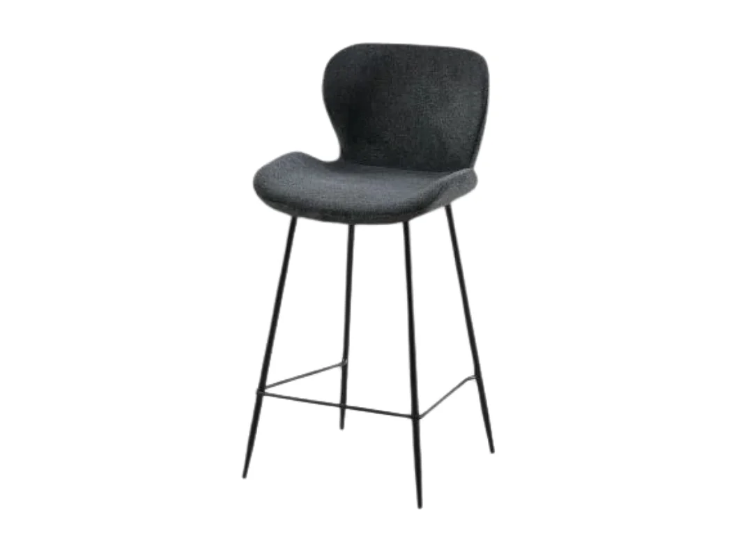 Tabouret de bar tissu gris pieds métal noir