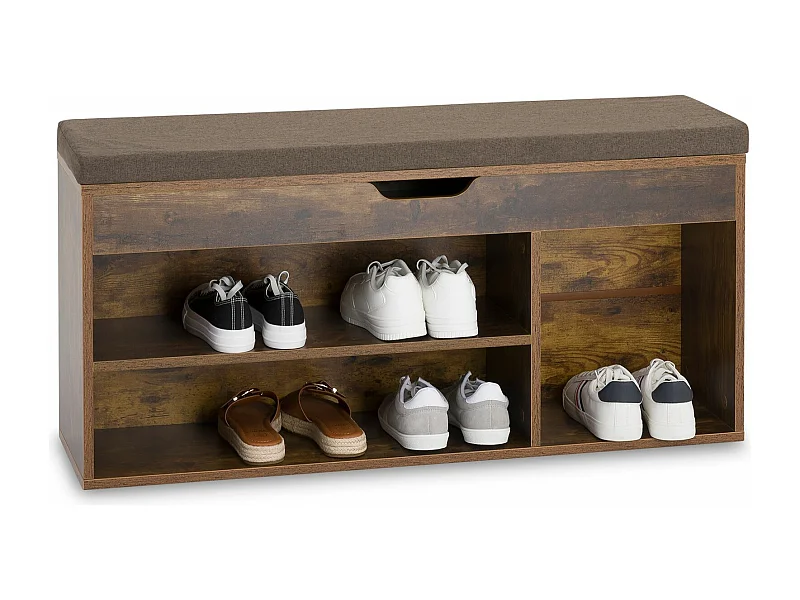 Banc de rangement à chaussures BAIA avec coffre, Assise rembourrée, 104x48x30 cm, 8 à 10 paires de chaussures, Couleur old style