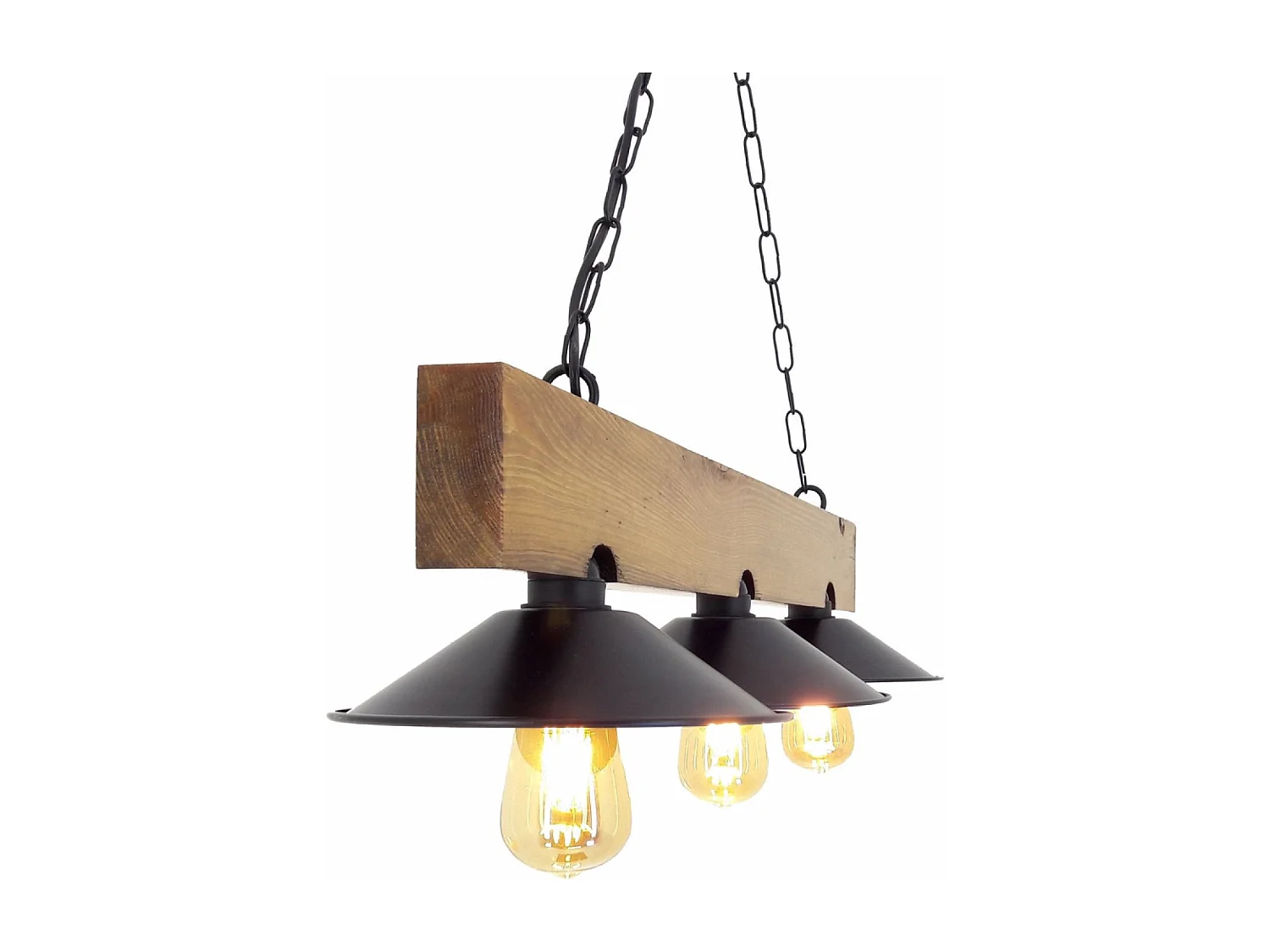 Suspension rustique 3 lampes bois et noire ENOLA