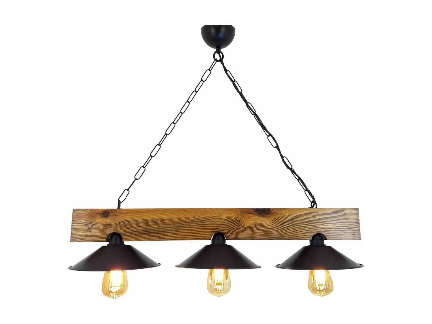 Suspension rustique 3 lampes bois et noire ENOLA