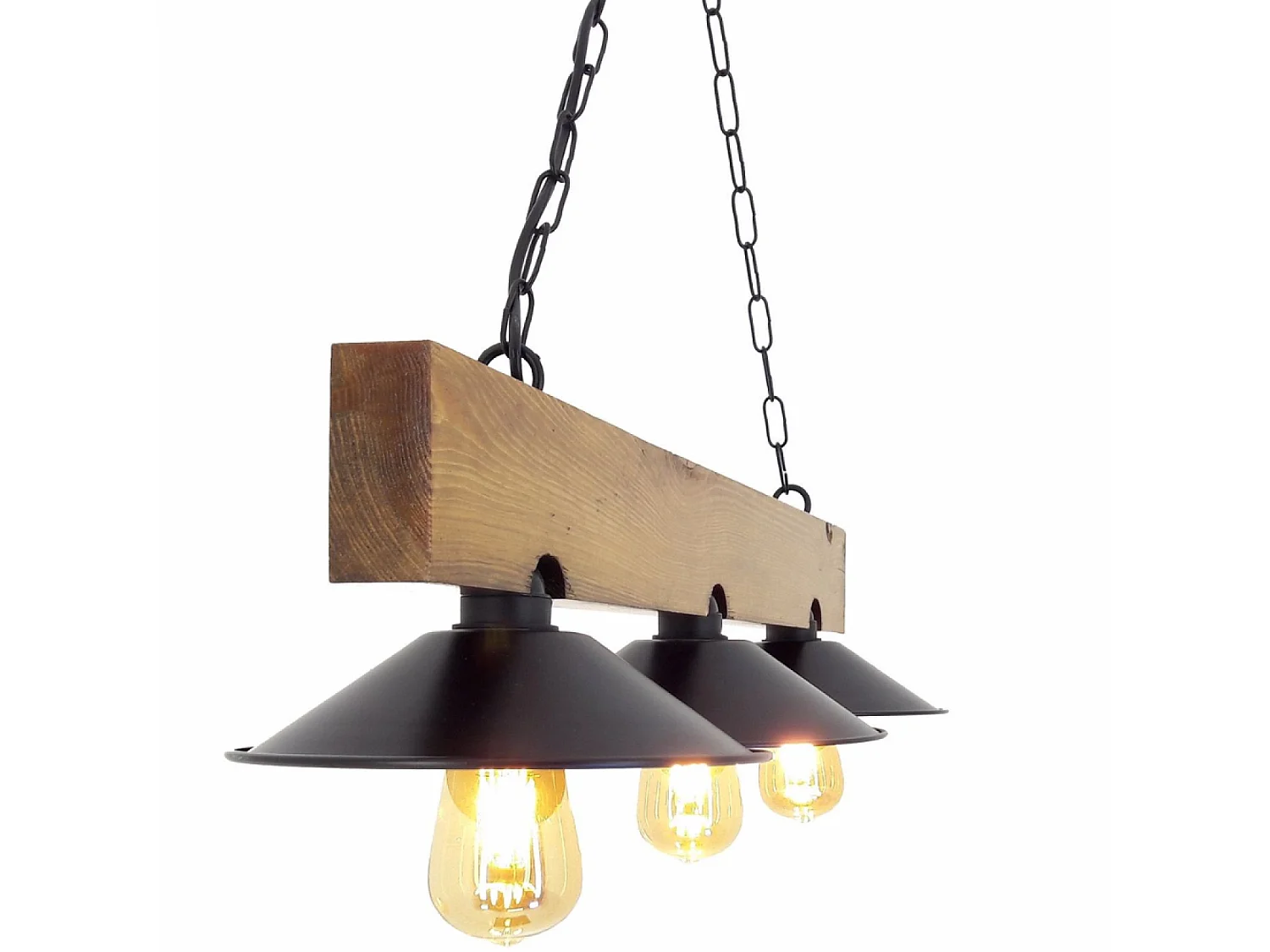 Suspension rustique 3 lampes bois et noire ENOLA