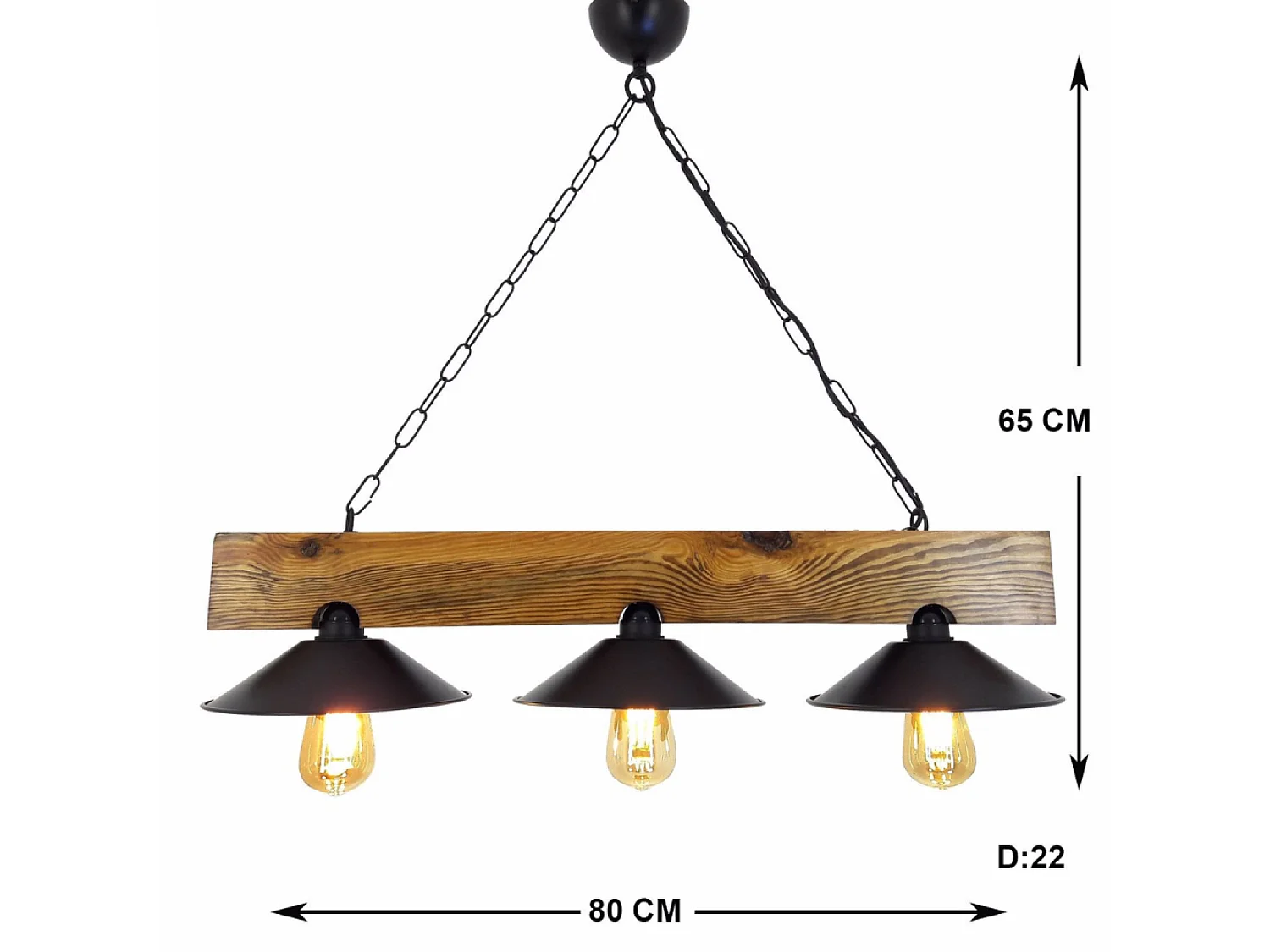 Suspension rustique 3 lampes bois et noire ENOLA