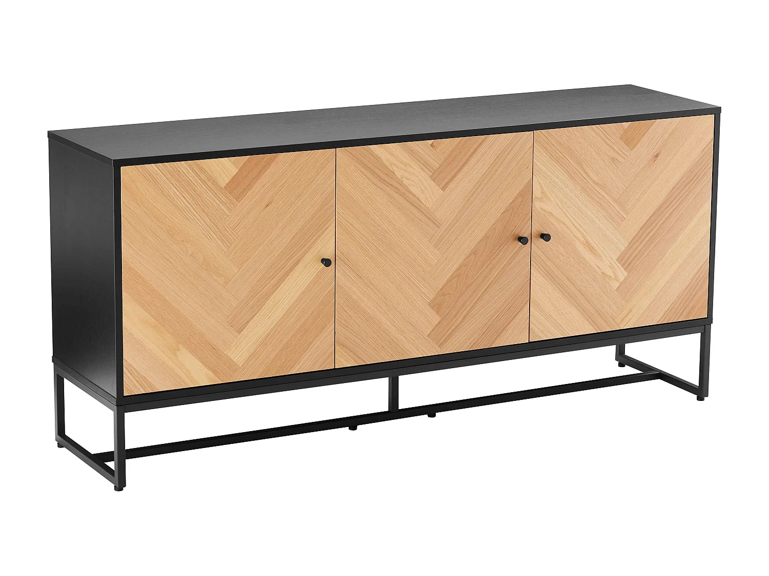 Buffet 3 portes décor mélaminé 160 cm chêne et noir