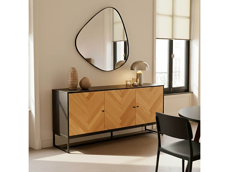 3-deurs dressoir met melamine decor 160 cm eiken en zwart