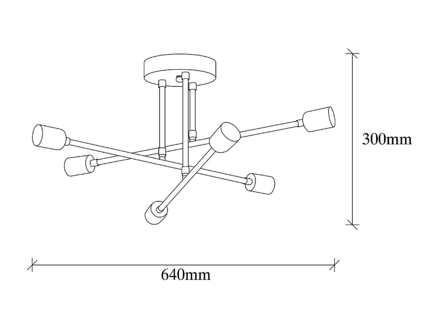 Zwarte ijzeren kruisvormige kroonluchter ANDREA met 6 lichtbronnen