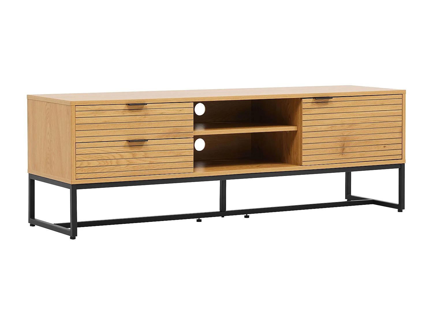 Meuble TV décor mélaminé 150 cm bois et noir