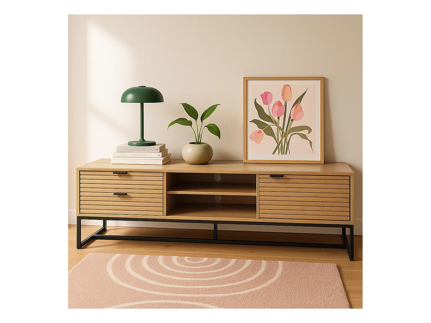 TV-meubel met melamine decor 150 cm hout en zwart