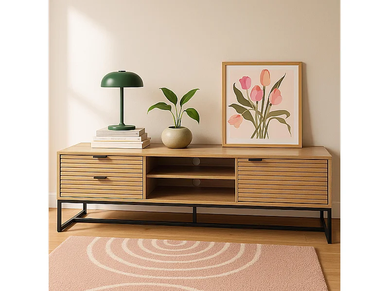 TV-meubel met melamine decor 150 cm hout en zwart