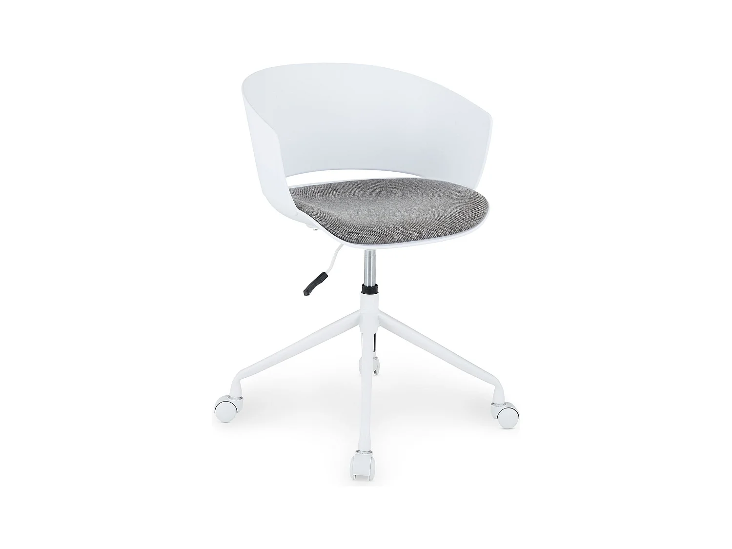 Chaise de bureau pivotante DAGMA, réglable en hauteur, style moderne, avec coussin d’assise en tissu, sur roulettes, blanc