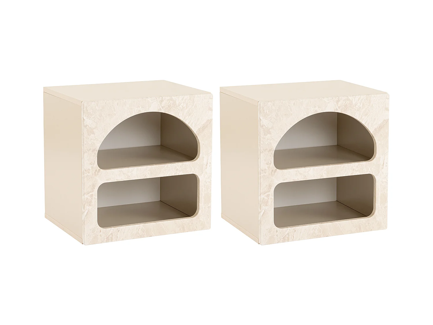 Conjunto de 2 mesitas de noche con almacenamiento - Beige efecto mármol - LUELA