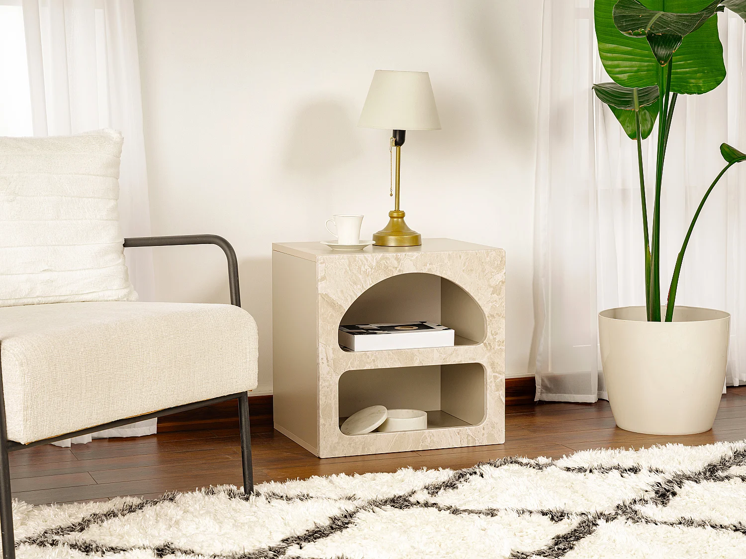 Conjunto de 2 mesitas de noche con almacenamiento - Beige efecto mármol - LUELA