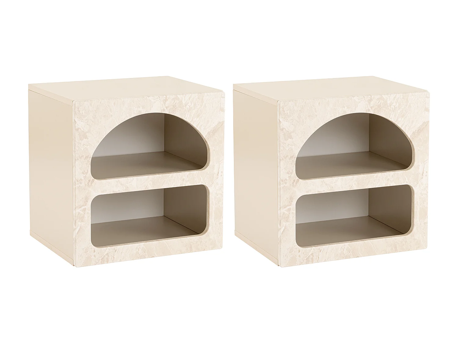 Conjunto de 2 mesitas de noche con almacenamiento - Beige efecto mármol - LUELA
