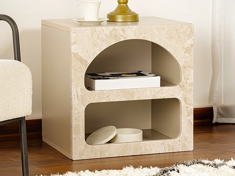 Lot de 2 tables de chevet avec rangements - Beige effet marbre - LUELA