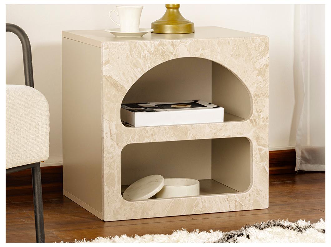 Lot de 2 tables de chevet avec rangements - Beige effet marbre - LUELA