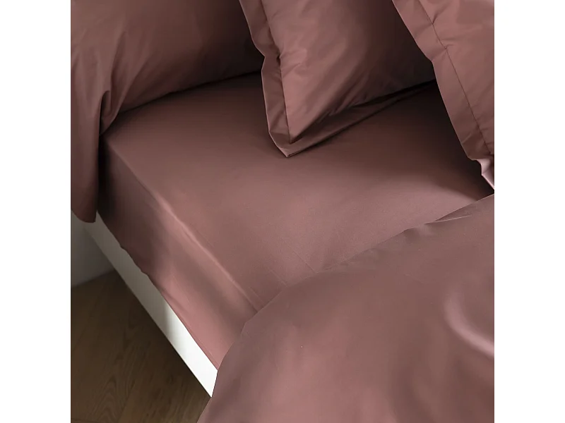 Drap housse coton percale bonnet 30 cm Bois de rose 140x190 - SOMEO - MORPHEE