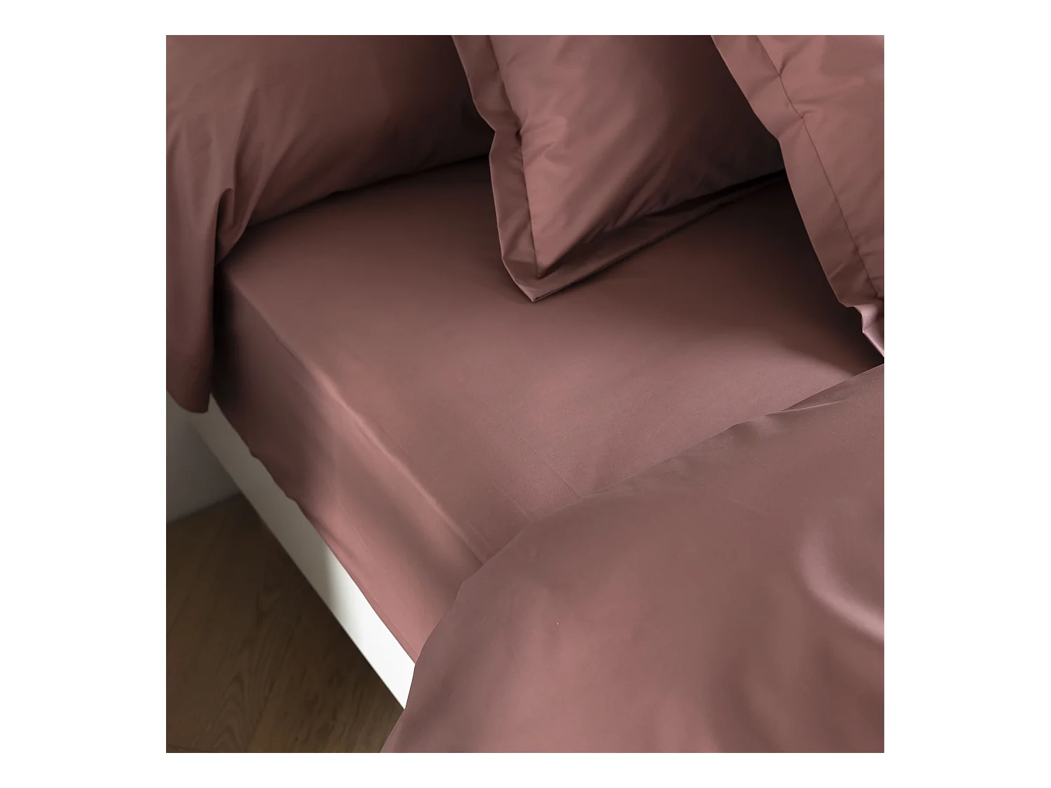 Drap housse coton percale bonnet 30 cm Bois de rose 140x190 - SOMEO - MORPHEE