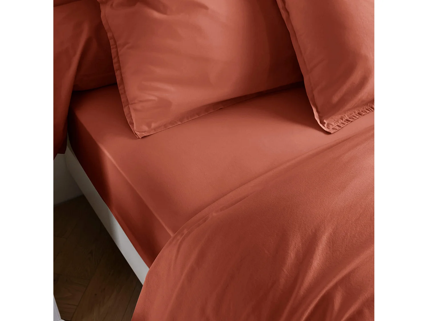 Drap housse coton lavé bonnet 40 cm - SOMEO Terracotta 140x190 - CELESTE