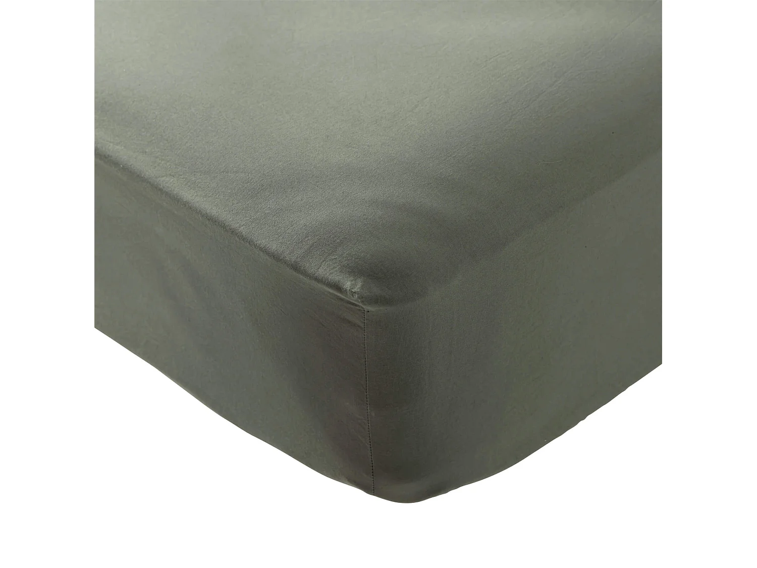 Drap housse coton lavé bonnet 40 cm - SOMEO Kaki 180x200 - CELESTE