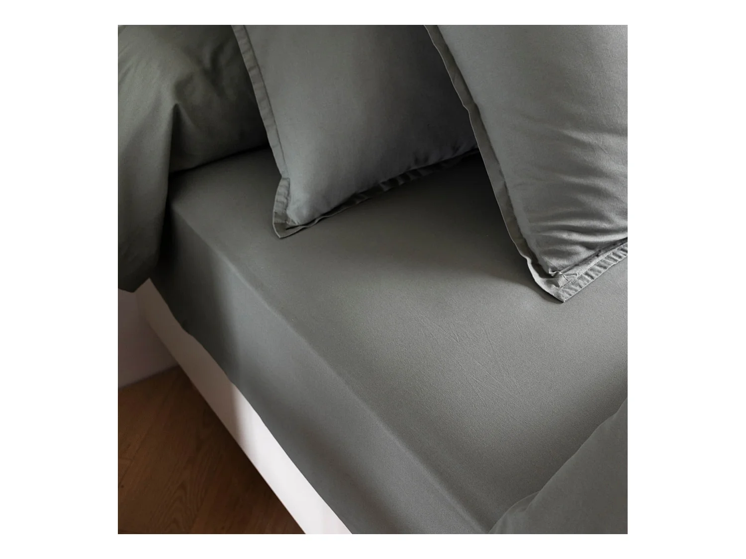 Drap housse coton lavé bonnet 30 cm - SOMEO Kaki 160x200 - CELESTE