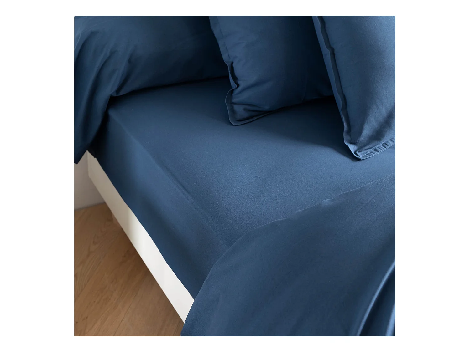 Drap housse coton lavé bonnet 30 cm - SOMEO Bleu marine 90x190 - CELESTE