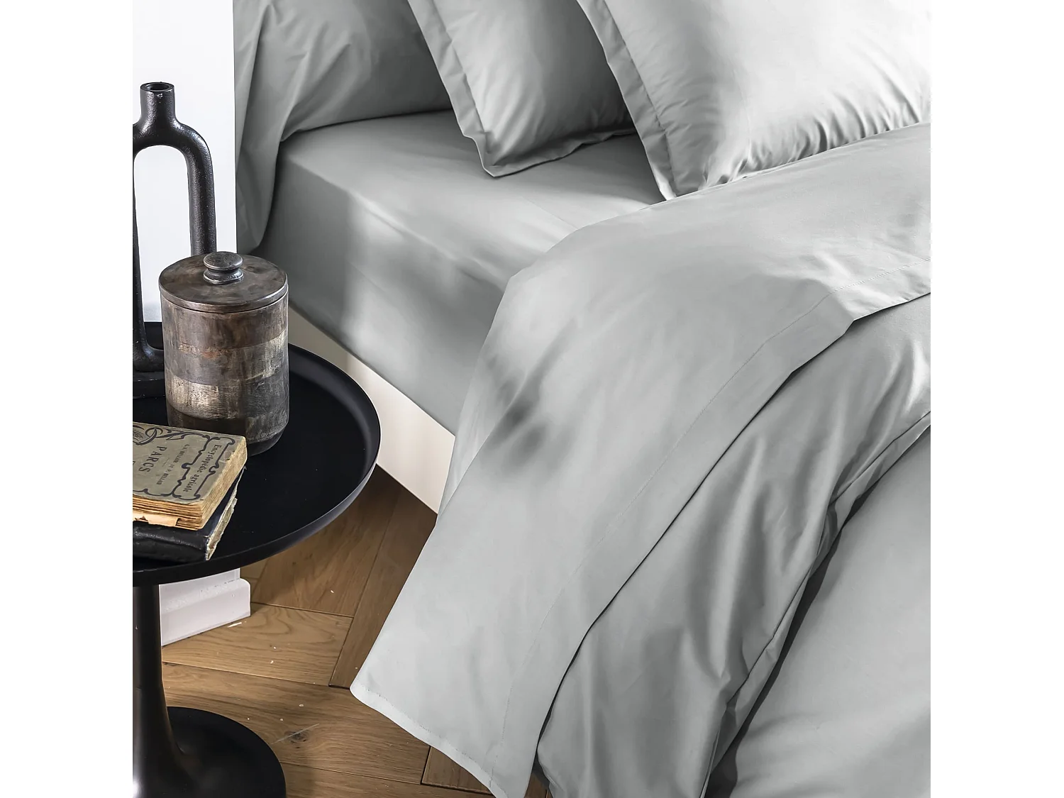 Drap housse coton percale bonnet 40 cm Galet 180x200- SOMEO - MORPHEE