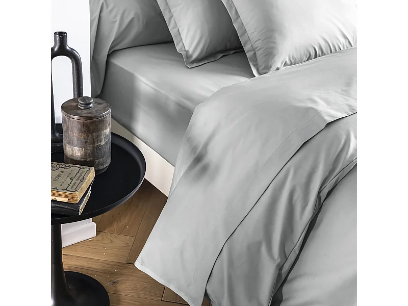 Drap housse coton percale bonnet 30 cm Galet 140x200 - SOMEO - MORPHEE