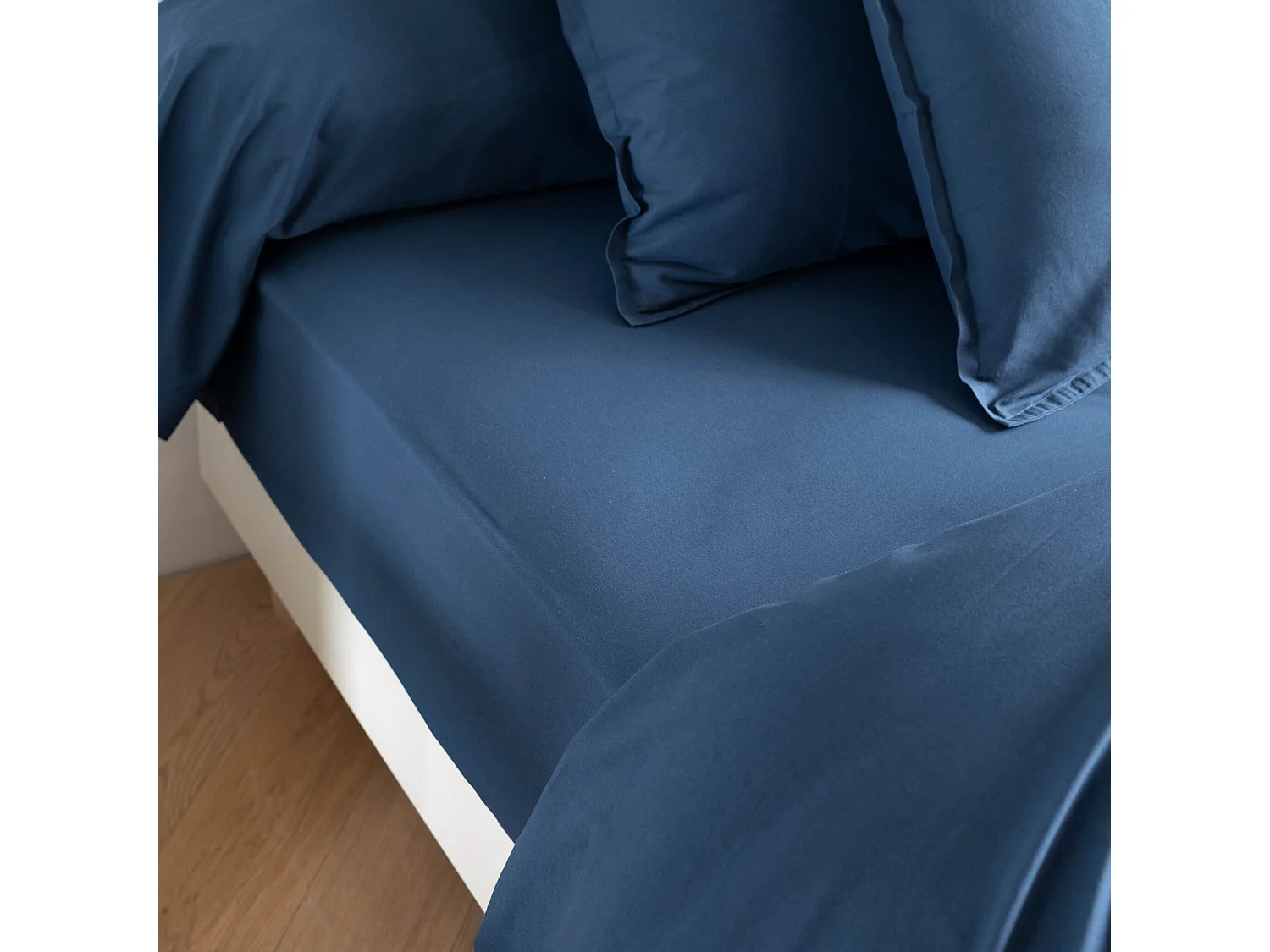 Drap housse coton lavé bonnet 40 cm - SOMEO Bleu marine 160x200 - CELESTE