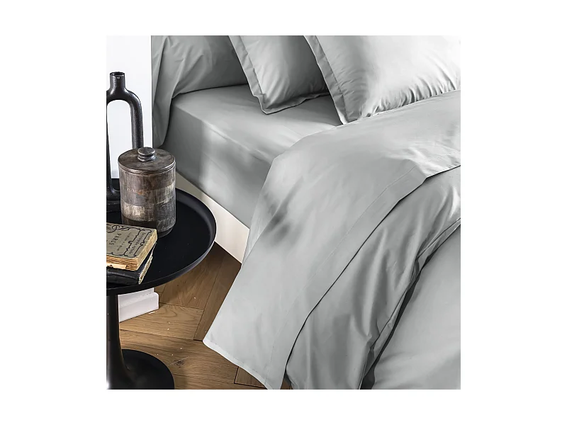 Drap housse coton percale bonnet 30 cm Galet 140x190 - MORPHEE
