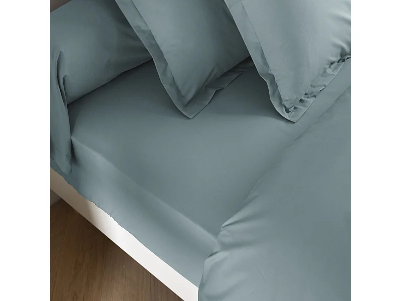 Drap housse coton percale bonnet 40 cm Bleu glacier 160x200 - SOMEO - MORPHEE