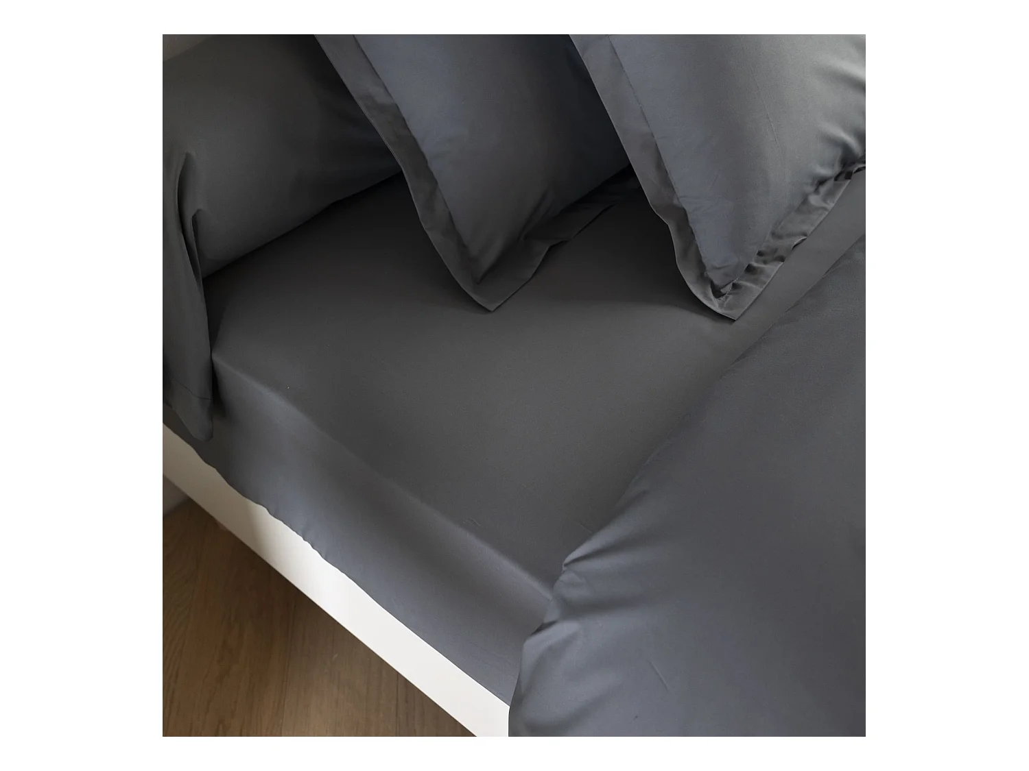 Drap housse coton percale bonnet 40 cm Anthracite 140x190 - SOMEO - MORPHEE