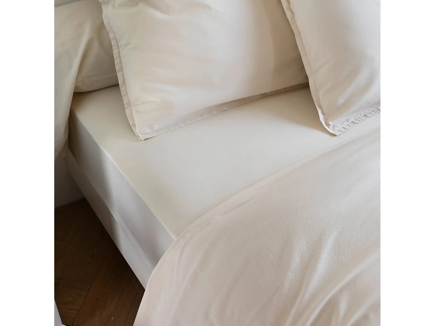 Drap housse coton lavé bonnet 30 cm - SOMEO Beige 120x200 - CELESTE