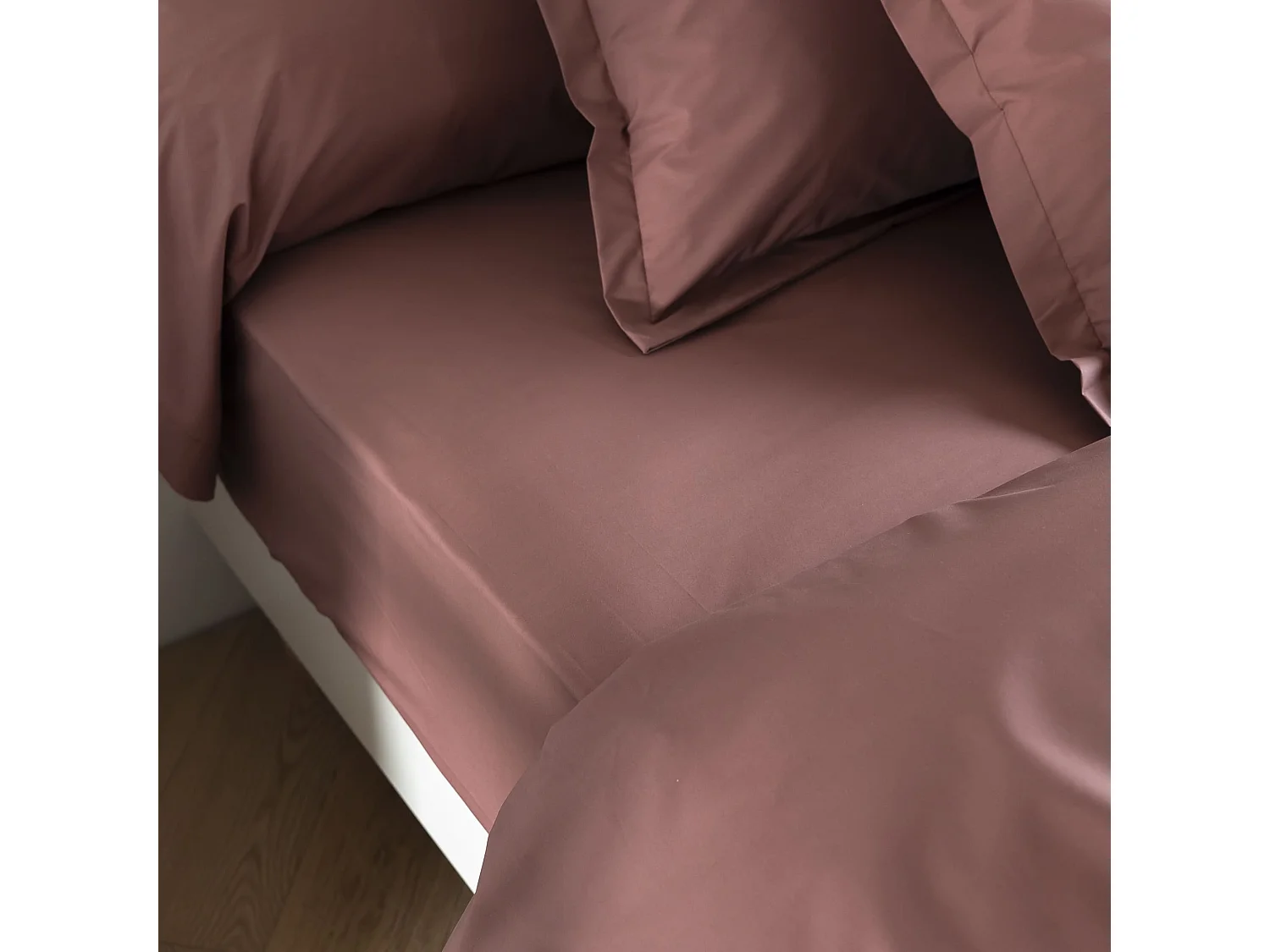 Drap housse coton percale bonnet 30 cm Bois de rose 90x190 - SOMEO - MORPHEE