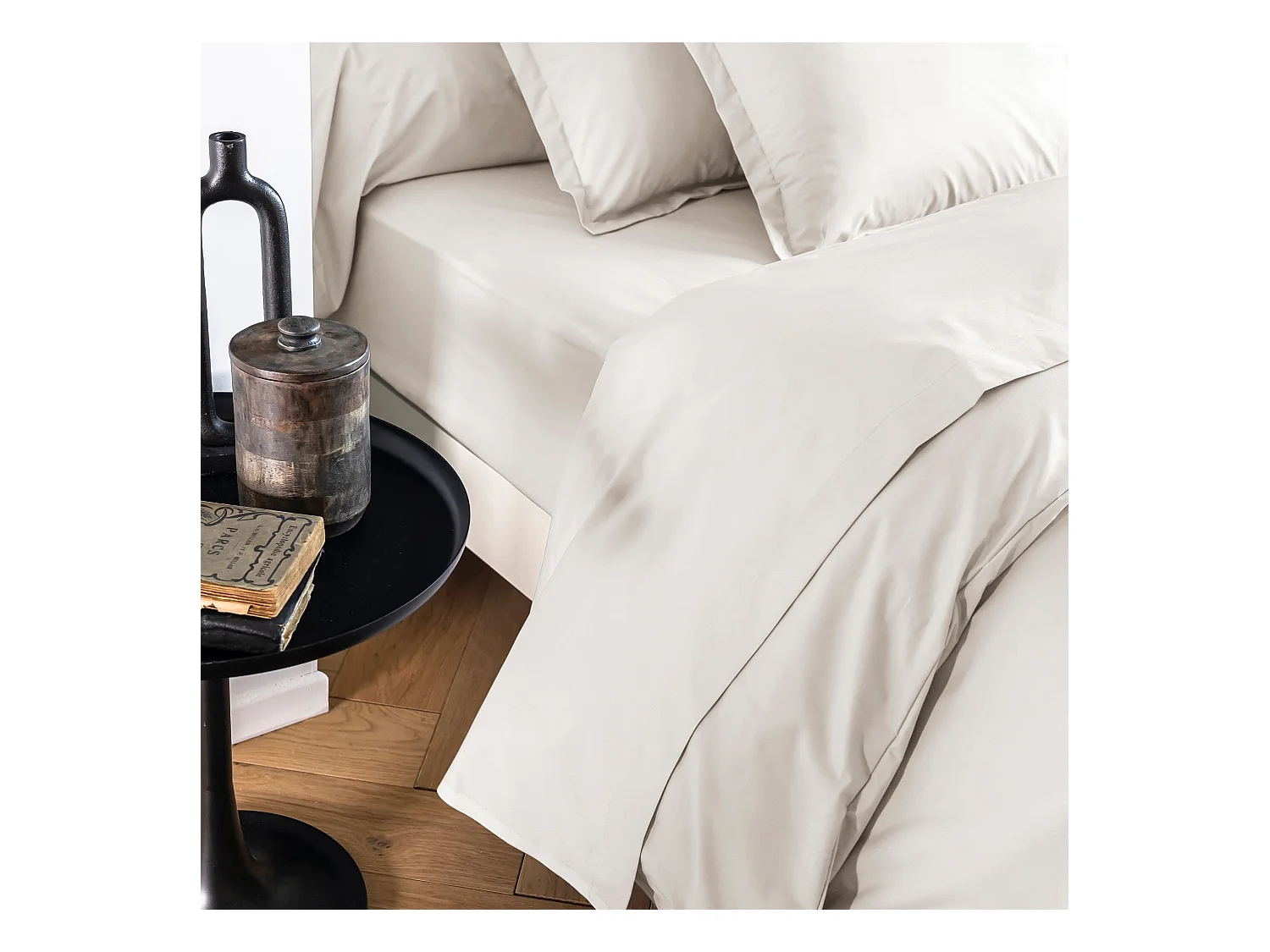 Drap housse coton percale bonnet 30 cm Écru 140x190 - SOMEO - MORPHEE